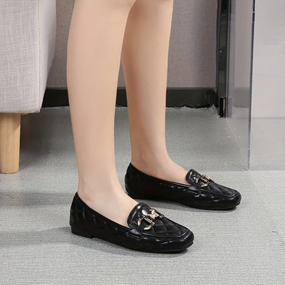 Penny Loafers Schwarz, Gestepptes Design Mit Pailletten, Leichte Flats