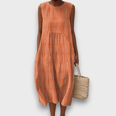 Serava – Gesticktes Midikleid mit Seitentaschen