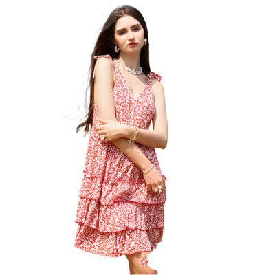 Rina - Französisches Blumenkleid mit V-Ausschnitt