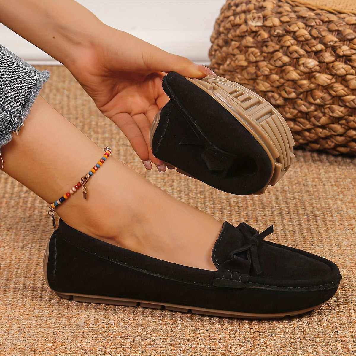 Retro Loafers mit Schleifen-Detail, Runde Zehen Slip-On Schuhe