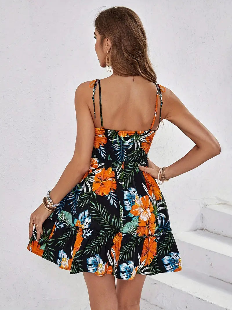 Lyla | Tropisches V-Ausschnitt-Kleid mit Blumendruck und Spitzenverzierung für Damen