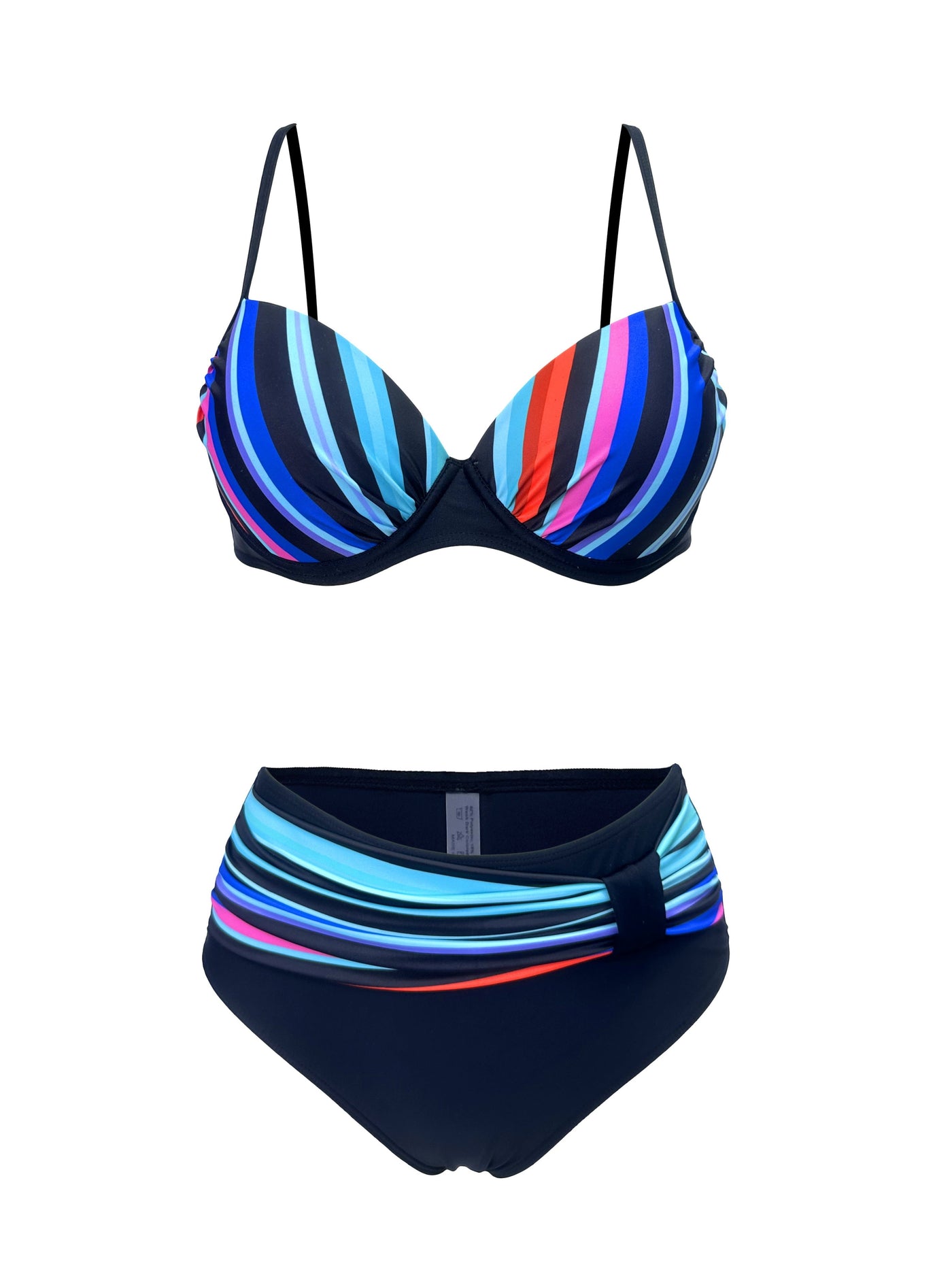 Damen Bikini Set – Gestreiftes High Cut Design, V-Ausschnitt, Stretch & Elegant