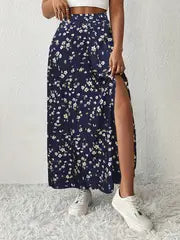 Maria | Floral bedruckter Maxirock mit hochtailliertem Design und Seitenschlitz