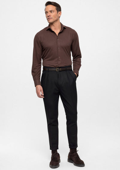 ANTIOCH | Hose mit hoher Taille und braunem Gürtel – Schwarz