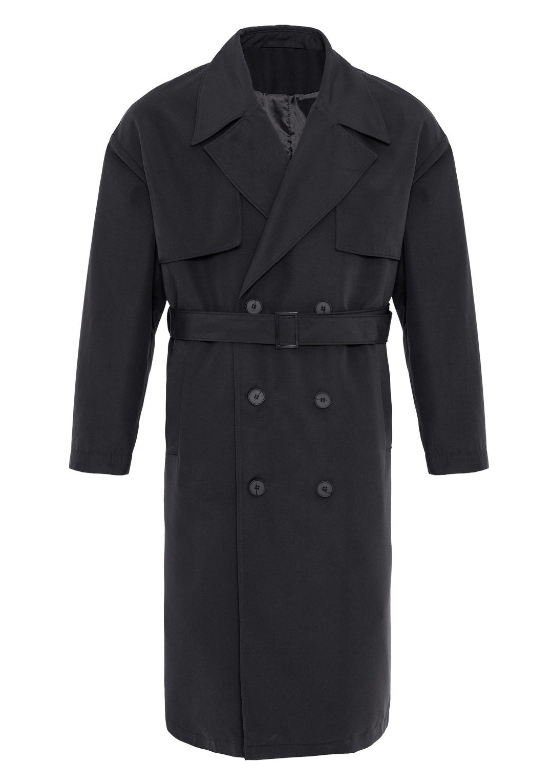 ANTIOCH | OVERSIZED Trenchcoat mit doppelreihiger Knopfleiste – Schwarz