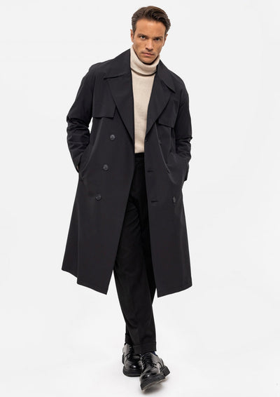 ANTIOCH | OVERSIZED Trenchcoat mit doppelreihiger Knopfleiste – Schwarz