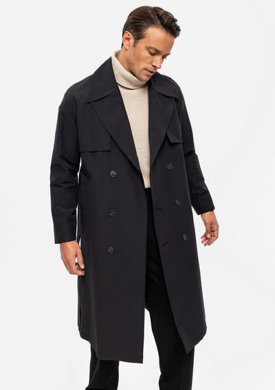 ANTIOCH | OVERSIZED Trenchcoat mit doppelreihiger Knopfleiste – Schwarz