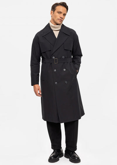 ANTIOCH | OVERSIZED Trenchcoat mit doppelreihiger Knopfleiste – Schwarz