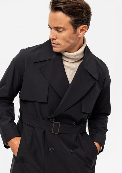 ANTIOCH | OVERSIZED Trenchcoat mit doppelreihiger Knopfleiste – Schwarz