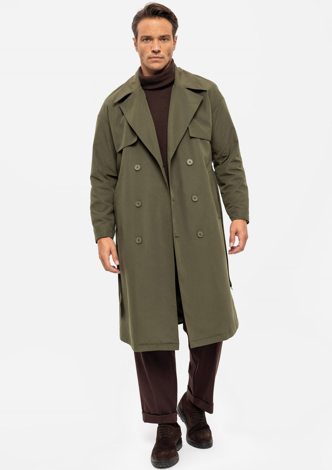 ANTIOCH | OVERSIZED Trenchcoat mit doppelreihiger Knopfleiste – Khaki