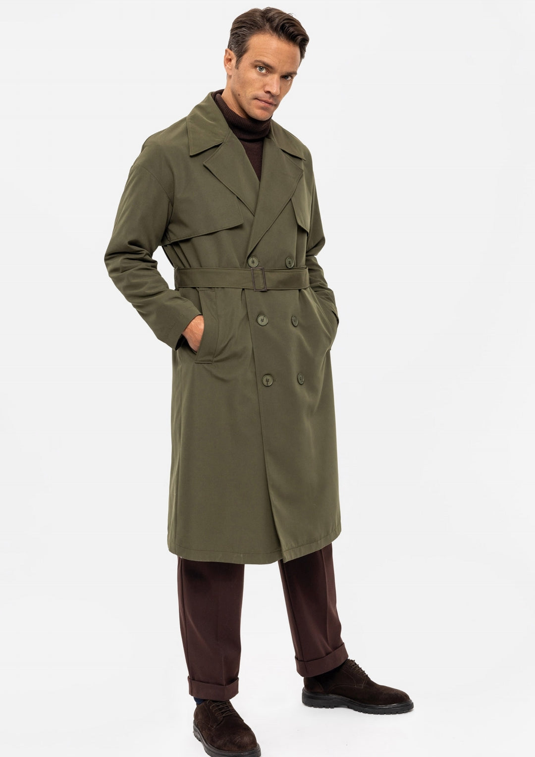 ANTIOCH | OVERSIZED Trenchcoat mit doppelreihiger Knopfleiste – Khaki