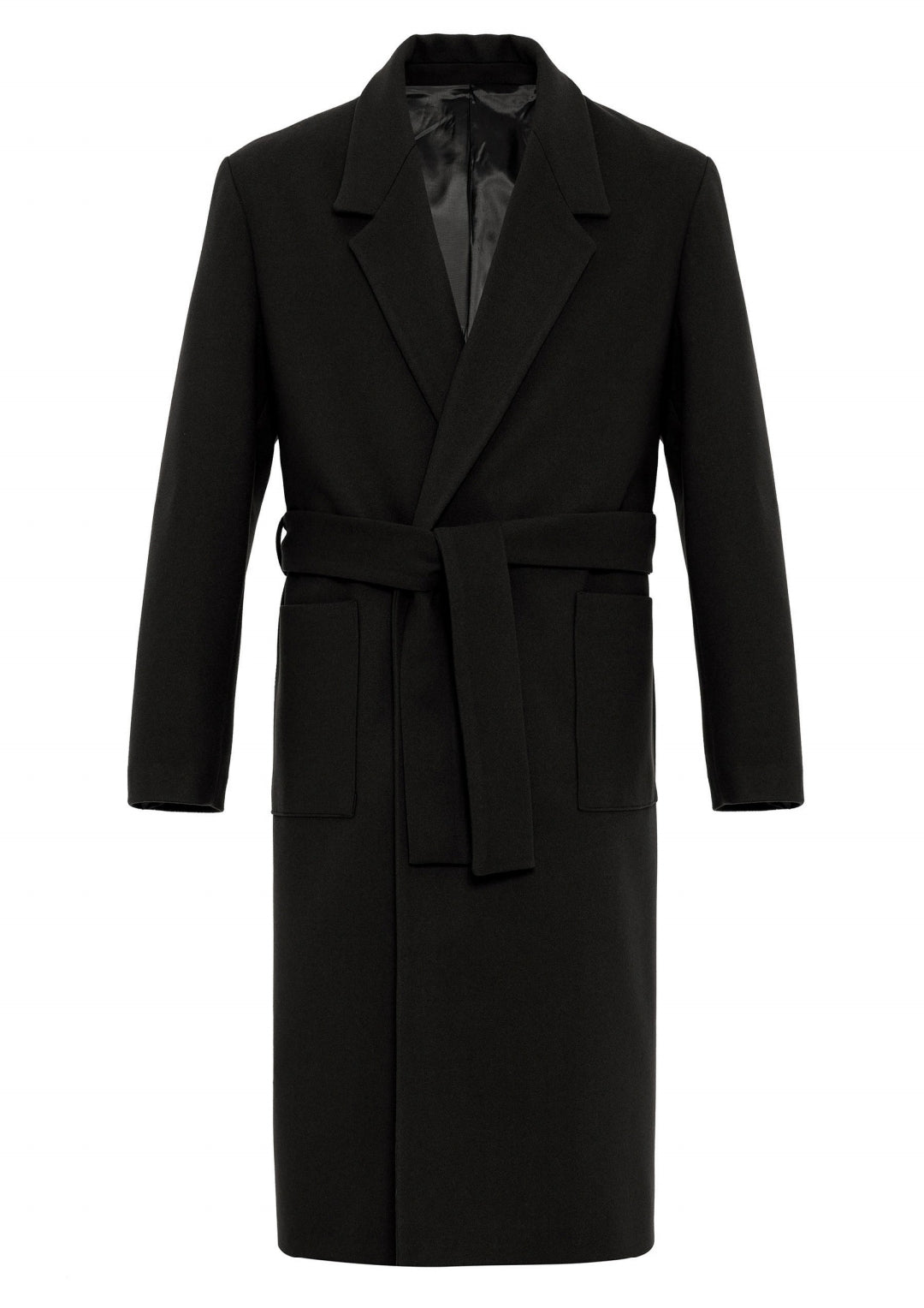 ANTIOCH | Oversized Mantel mit Gürtel und großen Taschen – Schwarz