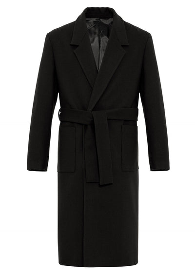 ANTIOCH | Oversized Mantel mit Gürtel und großen Taschen – Schwarz