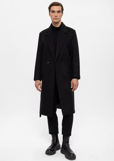 ANTIOCH | Oversized Mantel mit Gürtel und großen Taschen – Schwarz