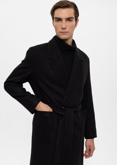 ANTIOCH | Oversized Mantel mit Gürtel und großen Taschen – Schwarz