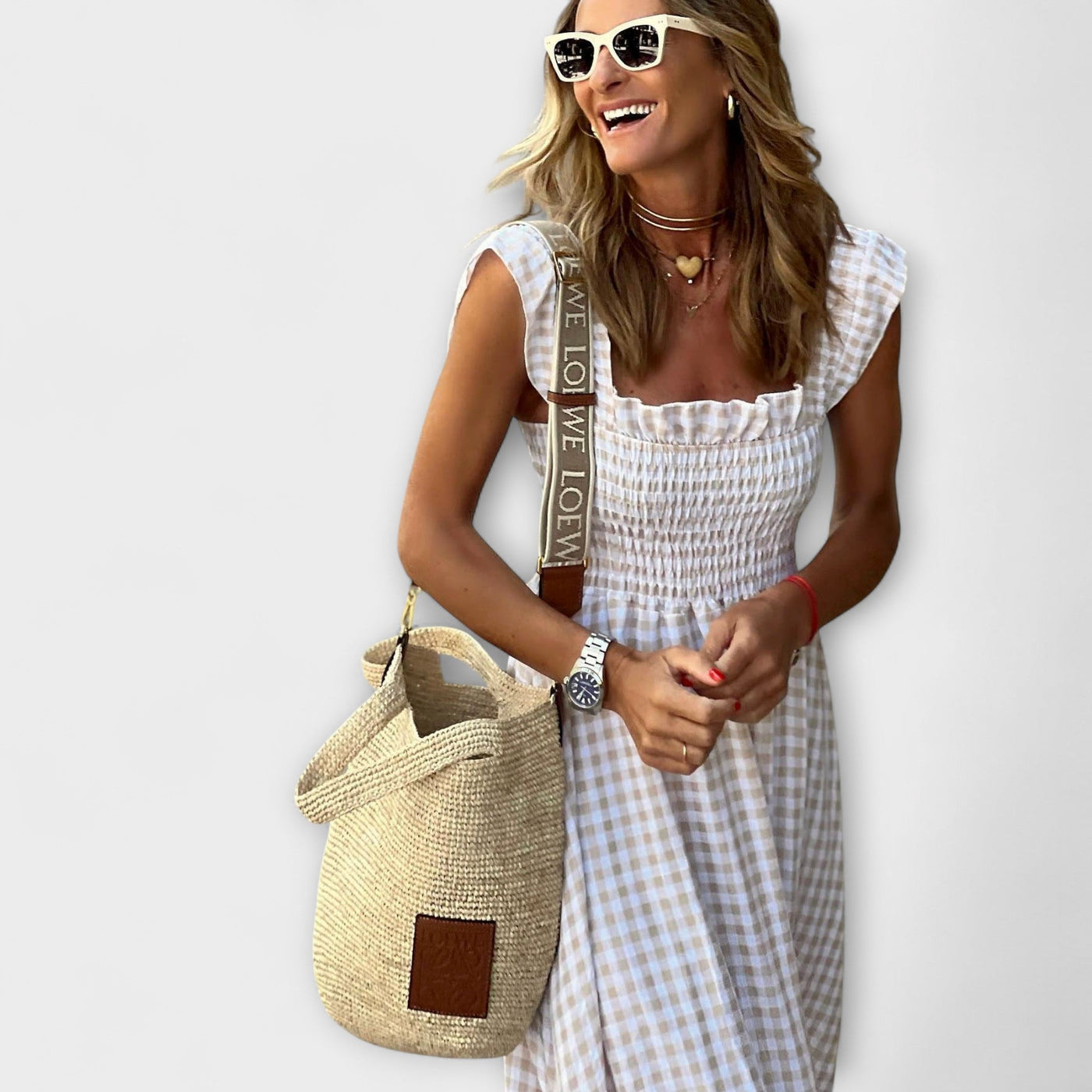 Wolena – Maxikleid mit Karomuster und Rüschenärmeln