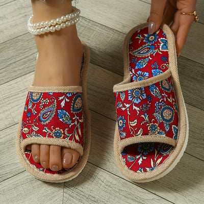 Damen Sommer-Hausschuhe – Leichte, Bunte Slippers mit Paisley-Muster