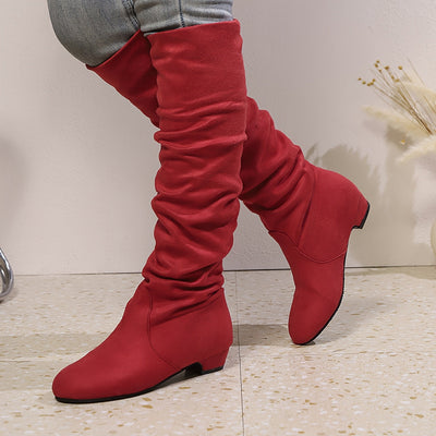 Overknee Stiefel Damen | Schlupfform mit Niedrigem Blockabsatz