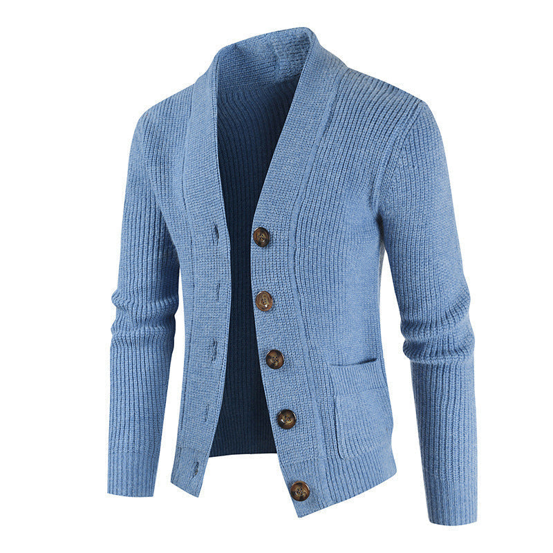 Arlen | Herrenstrickjacke mit breitem Besatz und Knopfleiste