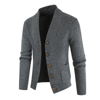 Arlen | Herrenstrickjacke mit breitem Besatz und Knopfleiste