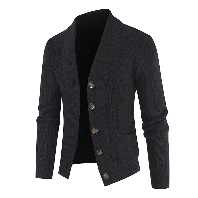 Arlen | Herrenstrickjacke mit breitem Besatz und Knopfleiste