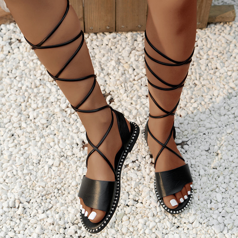 Schicke Orange-Schwarz-Schnürsandalen für Damen