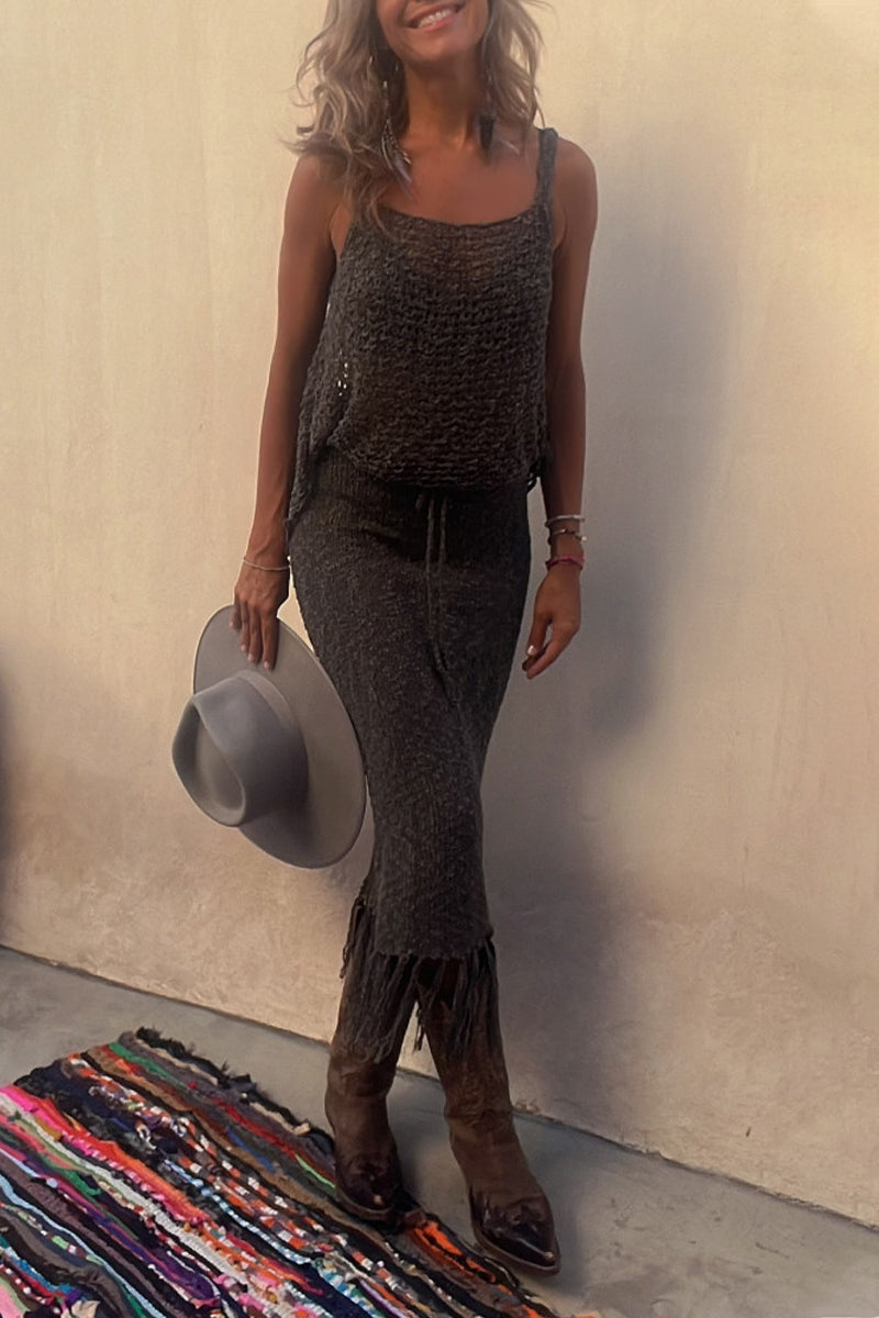 Katelyn® | Transparentes Netz-Strandkleid mit Fransenrock-Set