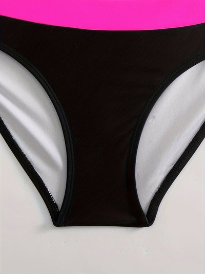 Schickes Damen Bikini-Set – Farbblock-Design mit V-Ausschnitt & Gerafften Details