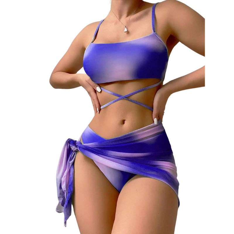 Luciana® | 3-teiliger Bikini-Badeanzug mit Schnürung und Strandrock