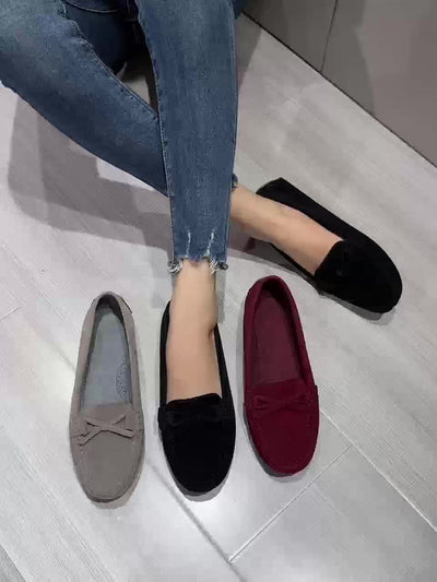Retro Loafers mit Schleifen-Detail, Runde Zehen Slip-On Schuhe