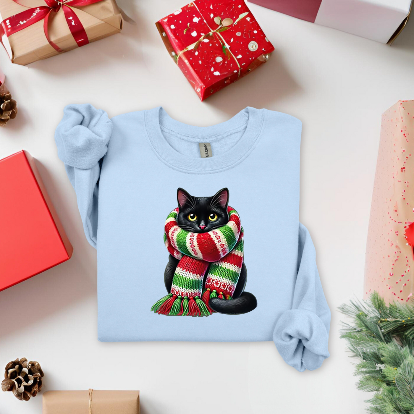 Schal Katze Weihnachten Sweatshirt für Damen und Herren