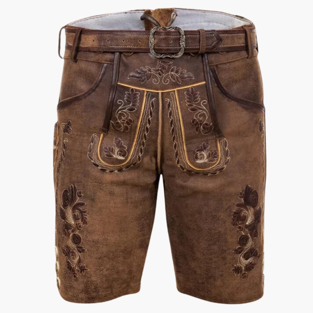 Bestickte Lederhose mit Gürtel für Herren - Oktoberfest 2025