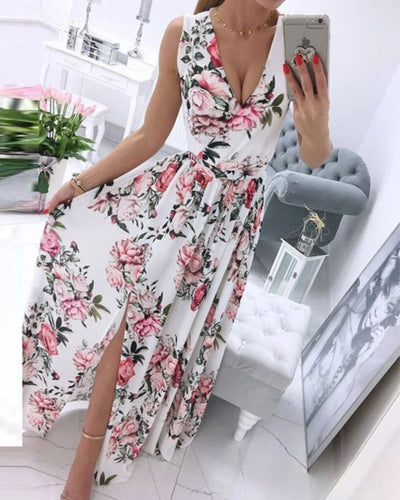 Julia® | Ärmelloses Strandkleid für Damen mit tiefem V-Ausschnitt