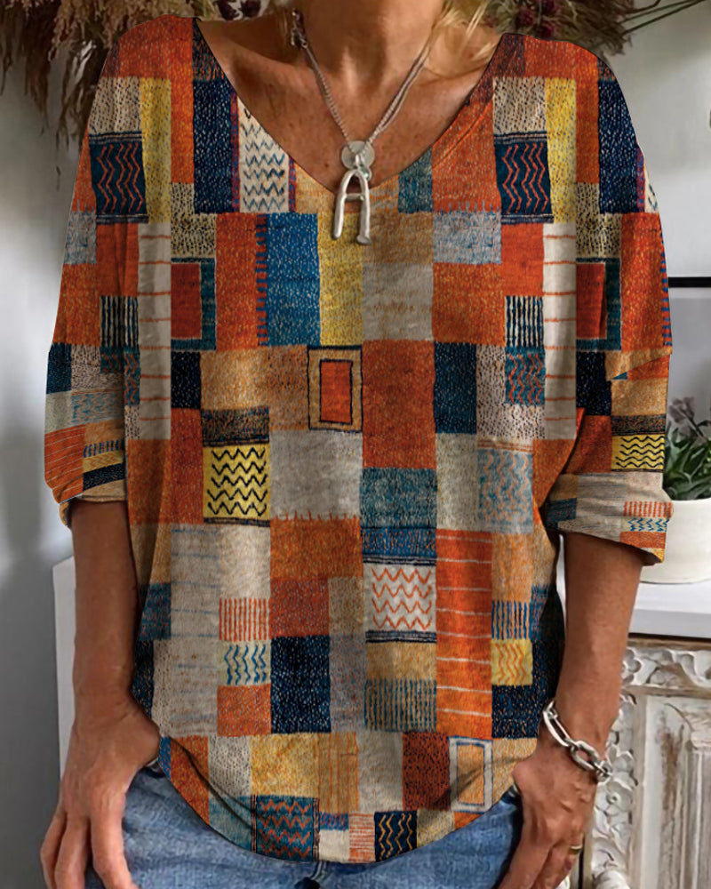 Ella™ - Bequemes V-Ausschnitt ethnisches Shirt