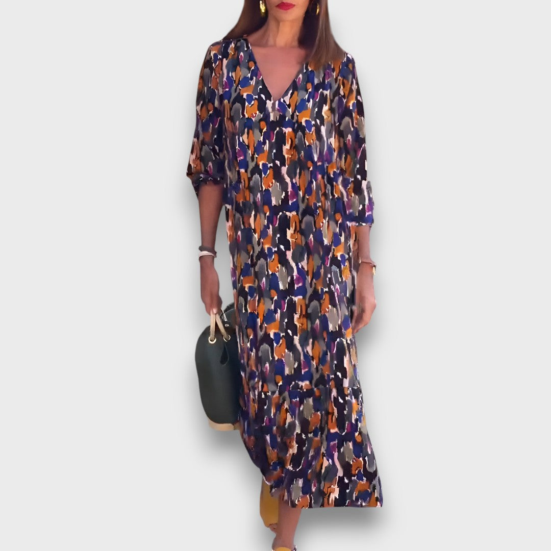 Liora – Kleid mit Retro-Muster und V-Ausschnitt