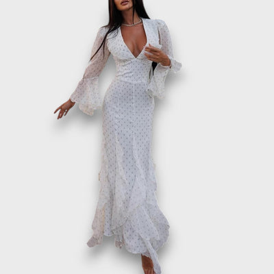 Avenea – Elegantes Maxikleid mit Volants und V-Ausschnitt