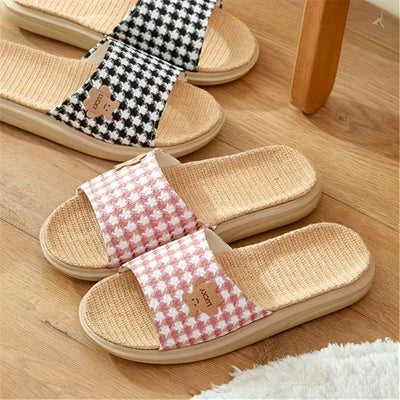 Damen Sommer Slipper – Leichte, Atmungsaktive Leinen-Hausschuhe mit Rutschfester