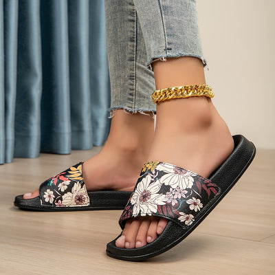 Damen Sommer Hausschuhe – Weiche EVA-Sohle, Bequeme Slipper mit Blumendruck