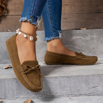 Retro Loafers mit Schleifen-Detail, Runde Zehen Slip-On Schuhe