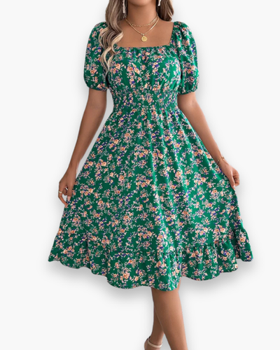 Damen Romantisches Shirred Midi Kleid | Blumenmuster