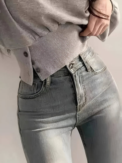 Letia - lässiger luxus elegantes t-shirt in uni mit knopfdetail