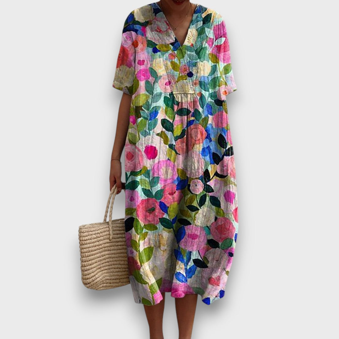 Miradie – Blumiges Midikleid mit V-Ausschnitt