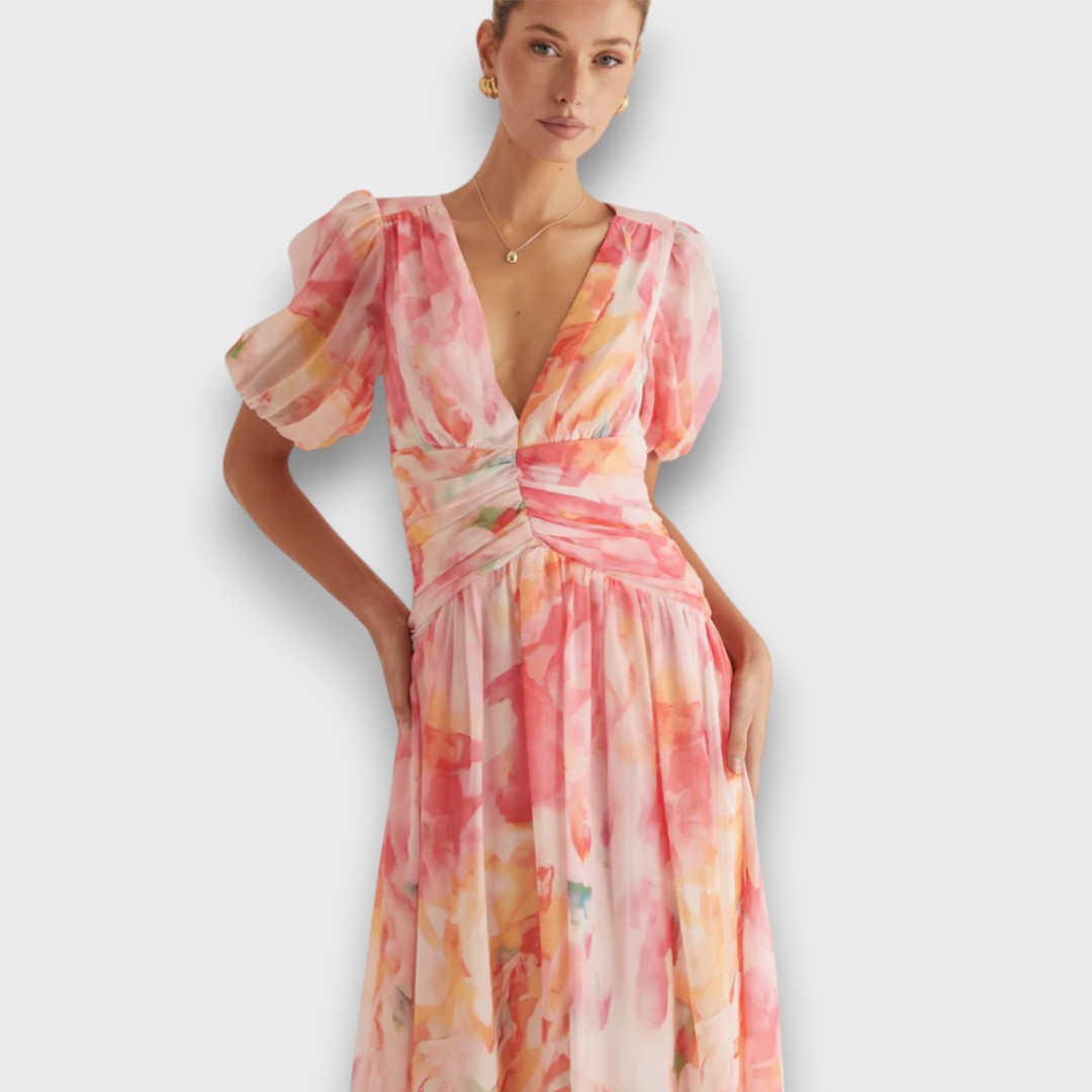 Aliréa – Fließendes Maxikleid mit Aquarell-Print