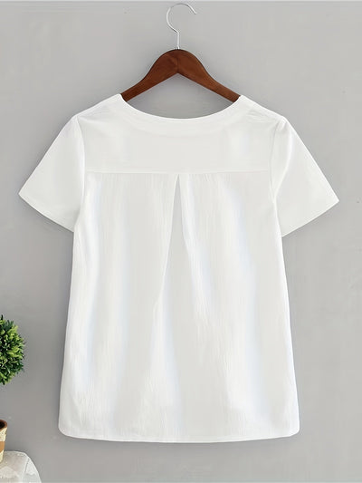 Leinen mit Blumenmuster  V-Ausschnitt & Kurzarm Casual Top in Weiß