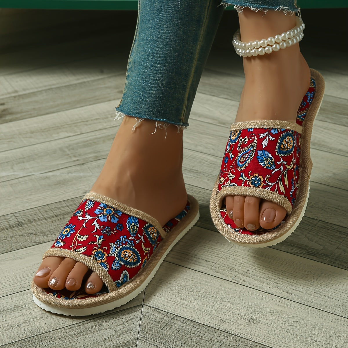 Damen Sommer-Hausschuhe – Leichte, Bunte Slippers mit Paisley-Muster
