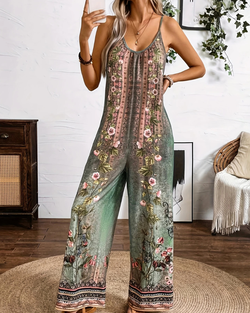 Damen Boho Jumpsuit Mit Blumenmuster | Ärmellos & Weites Bein