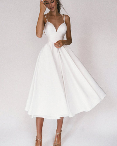 Damen Elegant Abendkleid | Cocktailkleid mit Spaghettiträgern und Herz-Ausschnitt