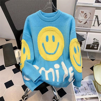 Sylvana | Großer Pullover mit fröhlichem Smiley-Motiv