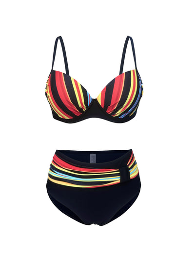 Damen Bikini Set – Gestreiftes High Cut Design, V-Ausschnitt, Stretch & Elegant