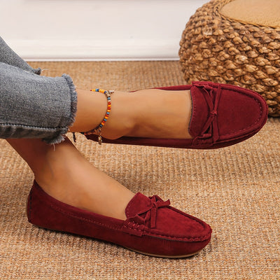 Retro Loafers mit Schleifen-Detail, Runde Zehen Slip-On Schuhe